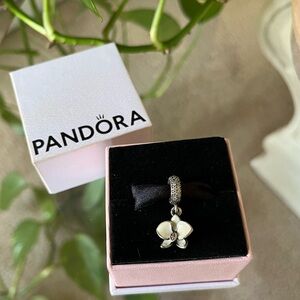 Pandora White Enamel Flower Dangle Charm with Sparkling CZ Bail